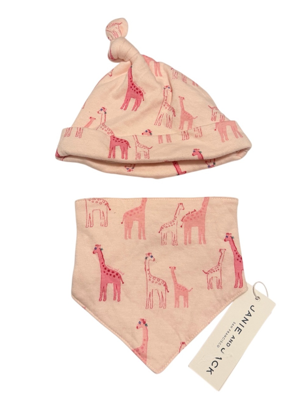 Janie and Jack Pink Giraffe Baby Hat & Bandana Bib Set